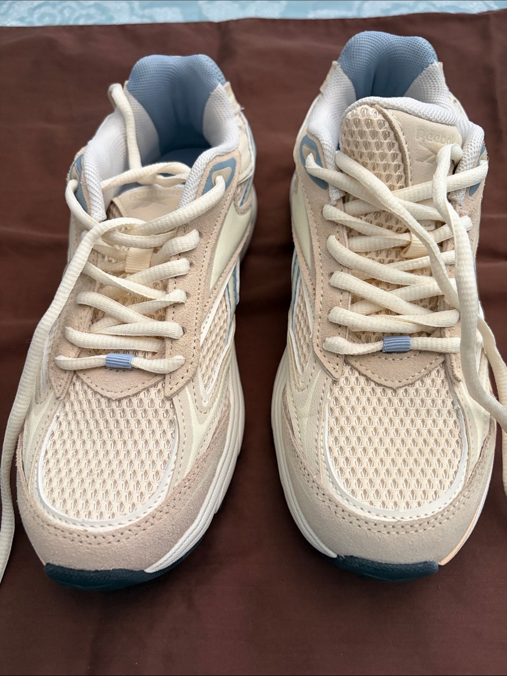 Reebok women Cream and Light Blue Mesh Athletic Sneakers